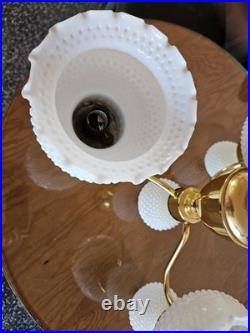 1960s Hobnail Milk Glass Chandelier 3 Arm Hanging Fixture Ceiling Lamp Moe Light