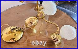 1960s Hobnail Milk Glass Chandelier 3 Arm Hanging Fixture Ceiling Lamp Moe Light