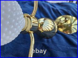 1960s Hobnail Milk Glass Chandelier 3 Arm Hanging Fixture Ceiling Lamp Moe Light