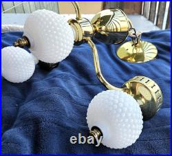 1960s Hobnail Milk Glass Chandelier 3 Arm Hanging Fixture Ceiling Lamp Moe Light