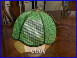 1960s MCM Retro Lime Green Rattan Wicker Hanging Swag Lamp Light MCM Boho
