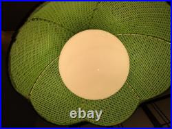 1960s MCM Retro Lime Green Rattan Wicker Hanging Swag Lamp Light MCM Boho