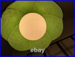 1960s MCM Retro Lime Green Rattan Wicker Hanging Swag Lamp Light MCM Boho