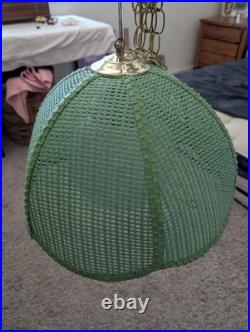 1960s MCM Retro Lime Green Rattan Wicker Hanging Swag Lamp Light MCM Boho