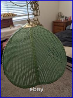 1960s MCM Retro Lime Green Rattan Wicker Hanging Swag Lamp Light MCM Boho