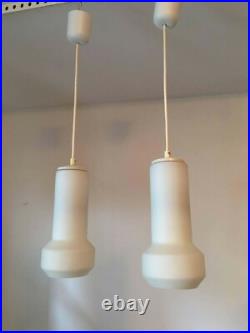 1960s Pair of White Milk Glass Lamp Pendants by Doria Leuchten of Germany