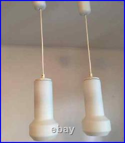 1960s Pair of White Milk Glass Lamp Pendants by Doria Leuchten of Germany