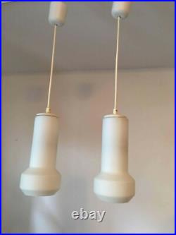 1960s Pair of White Milk Glass Lamp Pendants by Doria Leuchten of Germany