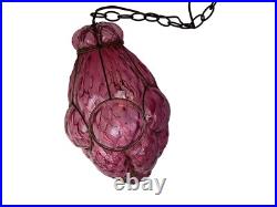 1960s Pink Hand Blown Glass Caged Lamp/Pendant, Hollywood Regency, Boho, MCM