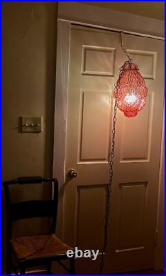 1960s Pink Hand Blown Glass Caged Lamp/Pendant, Hollywood Regency, Boho, MCM