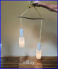 1960s Vintage Danish Modern Mid-Century Glass Teak Ceiling Hanging Light Lamp