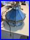 1970's vintage blue-and-white slag/stained-glass hanging swag lamp