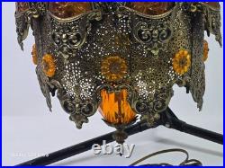 1970s Hollywood Regency / Middle Eastern Hanging Filigree Brass Lamp Chandelier