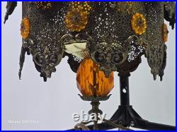 1970s Hollywood Regency / Middle Eastern Hanging Filigree Brass Lamp Chandelier