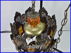 1970s Hollywood Regency / Middle Eastern Hanging Filigree Brass Lamp Chandelier