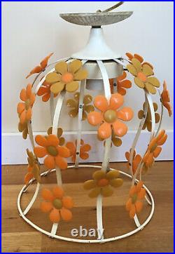 1970s Retro Yellow Orange Daisy Flower Metal Hanging Lamp Vintage