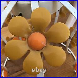 1970s Retro Yellow Orange Daisy Flower Metal Hanging Lamp Vintage