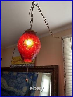 1970s Swag Lamp Working Red Globe See Pictures Read Description