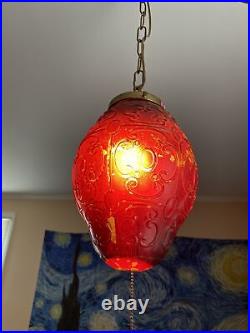 1970s Swag Lamp Working Red Globe See Pictures Read Description