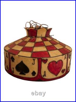 1970s Vintage Hanging Hand Painted Stained Glass Effect Fiberglass Poker Lamp