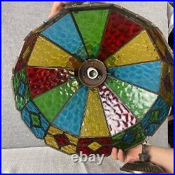 1970s vintage stained glass hanging lamp multi color patch work century