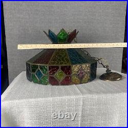 1970s vintage stained glass hanging lamp multi color patch work century