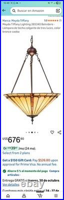 1988 Clasic Lamp Light Fixture Tiffany Style Stained Glass Hanging Lamp Vintage