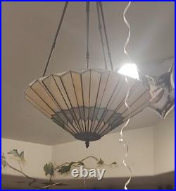 1988 Clasic Lamp Light Fixture Tiffany Style Stained Glass Hanging Lamp Vintage