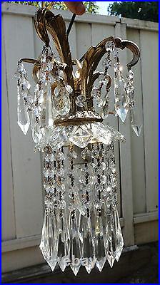 1 Lamp Crystal Chandelier Vintage Swag hanging brass Glass palm Pineapple spelte
