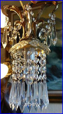 1 Lamp Crystal Chandelier Vintage Swag hanging brass Glass palm Pineapple spelte