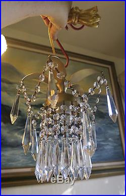 1 Pineapple lamp Hanging Swag Brass Chandelier crystal prism garland vintage