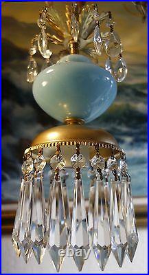1 SWAG plugin Vintage Aqua Blue glass Brass tole hanging lamp Brass chandelier