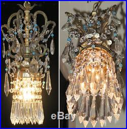 1 Vintage Ceiling lamp beaded ROCOCO chandelier Brass spelter hanging Opaline