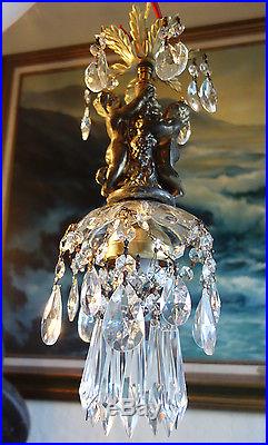 1 Vintage gilt cherub Spelter French Swag Plugin lamp hanging Nouveau glass