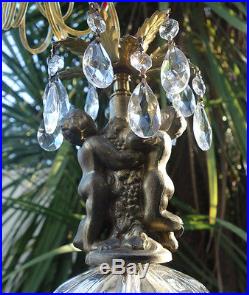 1 Vintage gilt cherub Spelter French Swag Plugin lamp hanging Nouveau glass