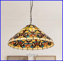 1-head Antique Bronze Glass Lamp, 16 In Warm Yellow Floral Tiffany Pendant Light