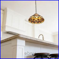 1-head Antique Bronze Glass Lamp, 16 In Warm Yellow Floral Tiffany Pendant Light