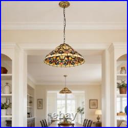 1-head Antique Bronze Glass Lamp, 16 In Warm Yellow Floral Tiffany Pendant Light