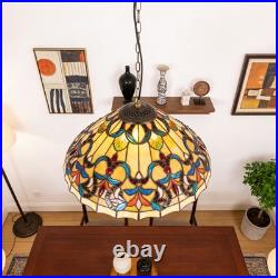 1-head Antique Bronze Glass Lamp, 16 In Warm Yellow Floral Tiffany Pendant Light