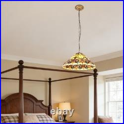 1-head Antique Bronze Glass Lamp, 16 In Warm Yellow Floral Tiffany Pendant Light