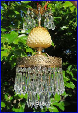 1o2 Vintage Crystal Lamp Chandelier Fenton Honeysuckle honey Glass hanging brass