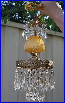 1o2 Vintage Crystal Lamp Chandelier Fenton Honeysuckle honey Glass hanging brass