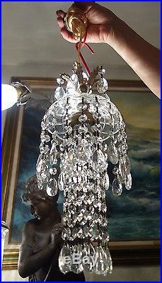 1o4 SWAG small hanging Jelly Fish in vintage Lamp Chandelier brass crystal glass