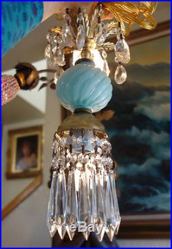 1o5 hanging lamp crystal prism Vintage Swirl Aqua Blue Brass mini chandelier tol