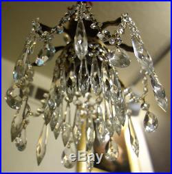 1of2 SPIDER SWAG Lamp hanging Brass Spelter crystal chandelier Vintage Hollywood