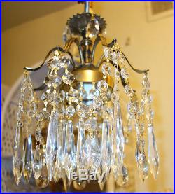 1of2 SPIDER SWAG Lamp hanging Brass Spelter crystal chandelier Vintage Hollywood