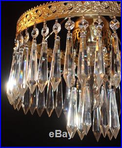 1of2 Vintage Fenton Sky Bue opalescent Brass Glass hanging Lamp Chandelier coin