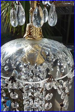 1of2 purple beaded SWAG hanging Jelly Fish vintage Lamp Chandelier brass crystal
