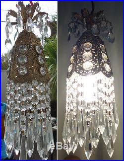 1of3 Jeweled filigree Hollywood Regency hanging SWAG lamp chandelier Vintage