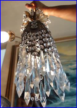 1of3 Jeweled filigree Hollywood Regency hanging SWAG lamp chandelier Vintage